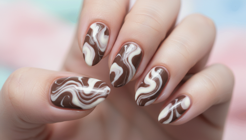 Brown Swirl Nails