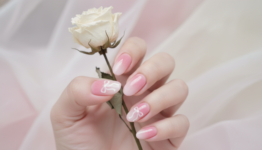 Coquette Short Nails – Pink Bows
